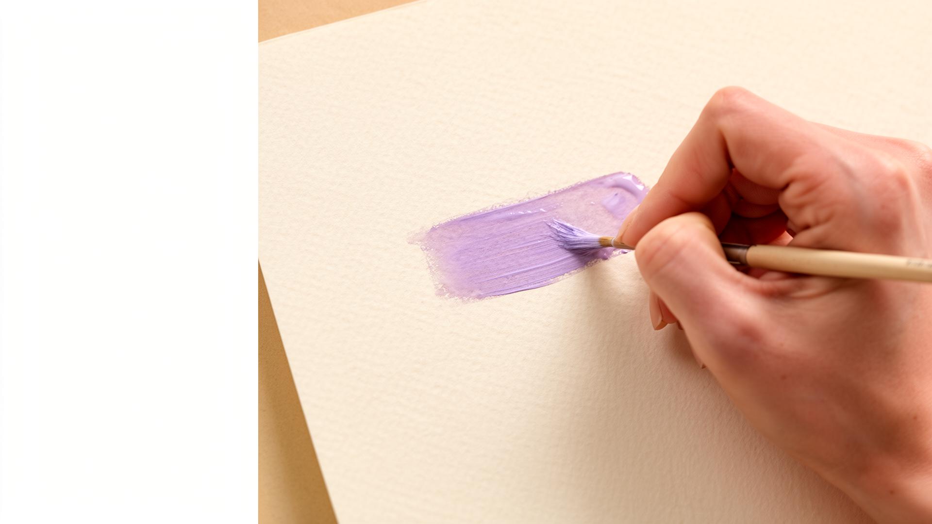 Pony Palette art studio in Hyderabad — a hand painting a soft lavender brush stroke on textured paper
